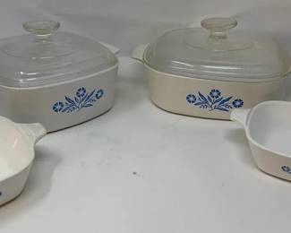 Corning Ware Cornflower Blue 2 Qt 1.5 Qt Glasstop Casserole Dishes 2 Petite Pans