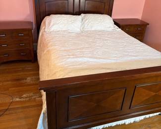 Full Size Wooden Bed Frame With Matching Wood 4 Drawer Nightstands