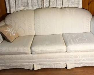 Thomasville Superior Wood Products White Upholstered Couch With Floral Design