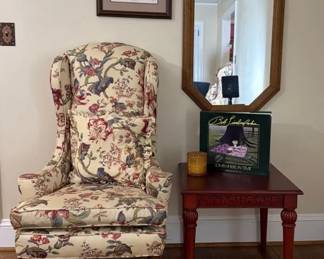 ReddishVintage Wingback, Armchair, Floral Print Bob Timberlake Print Book Wood End Table