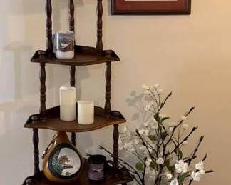Corner Shelf With Bob Timberlake Items ,lighted Flower Decor ,picture