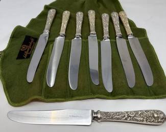 S. Kirk Sons 8pc Repousee Sterling Silver Dessert Knives 452 Grams 15.8 Oz