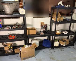 Plastic Shelves With Basement Contents Black Decker Drill Master Timers More