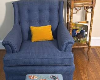 No Name Blue Arm Chair With Pillow Small Mirror,foot Stool,tall Shelf Small Lamp Does Work