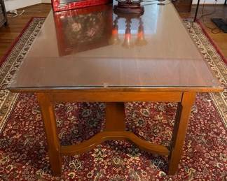 FiniSphinx Area Rug mahogany Kitchen Table W Glass Top And Two Side Drawers Vintage Floral Ne