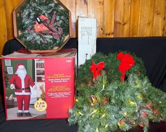Animated Life Size Santa, 3 Ft Tree, Wreaths, And Lighted Garland
