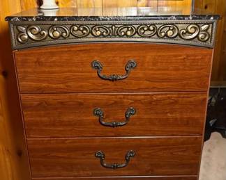 Ashley, Home Furniture, Reddish Brown Chest Of Drawers With Faux Marble