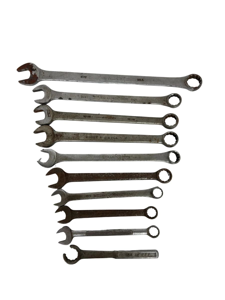10 Vintage USA Combination Wrench Lot Superrench Williams Armaloy And More