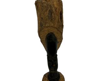 Vintage Hand Carved African Wood Bust Sculpture Tribal Folk Art Figure Primitive Decor