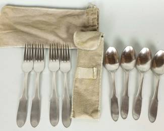 Rare Georg Jensen Stainless Steel Flatware Travel Set 4 Spoons & 4 Forks With Original Cases