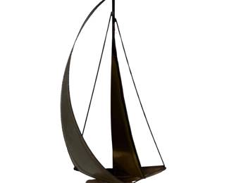 Brass Sailboat Sculpture On Natural Quartz Stone Base