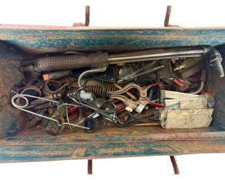 Vintage Welder Tools And Shop Parts In Old Toolbox