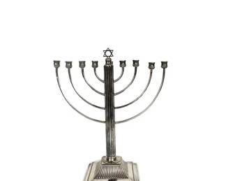 Vintage Silver-Tone Menorah With Weighted Base Traditional Nine-Light Hanukkah Candelabrum