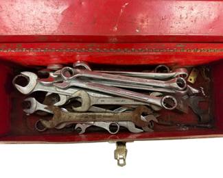 Assorted Import Combination Wrenches In Red Toolbox Lot
