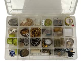 Vintage Watchmaker's Parts Organizer – Mixed Clock & Watch Repair Parts, Crystals, Hands, Springs, & Chains