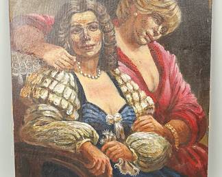 Arduino (1979) Oil On Canvas Portrait Of Two Elegant Women Signed Avant-Garde Artwork