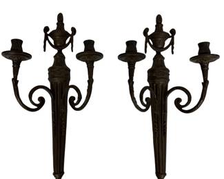 Pair Of Italian Neoclassical Style Bronze Finish Two-Light Wall Sconces