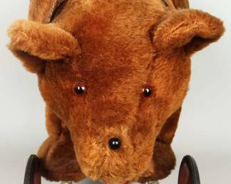 Antique Ride On Brown Bear Leather Collar Vintage Toy Nice Condition