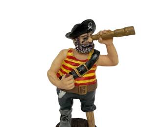 Vintage Pirate Figurine Statue Telescope Buccaneer Nautical Resin Shelf Decor