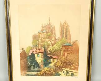 Andre Guerin Le Gray Signed Colored Etching Framed Architectural Cityscape Print