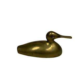 Vintage Solid Brass Duck Figurine Paperweight Mid Century Modern Bird Sculpture India