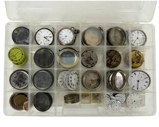 Vintage Pocket Watch Parts Lot – Movements, Dials, Cases, Crystals & Repair Components