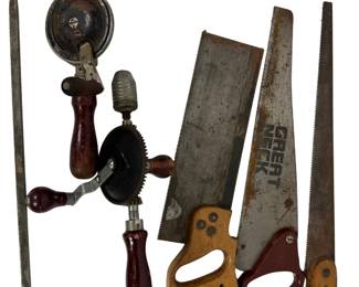 Lot Of Vintage Hand Drills And Saws Great Neck