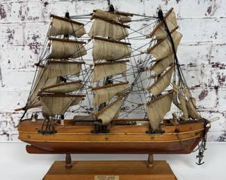 Vintage Cutty Sark Clipper Ship Wooden Model On Display Base