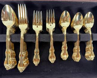 Towle Supreme Cutlery Gold Finish Stainless Flatware Set 72 Pc Japan With Serving Pieces