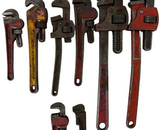 Lot Of 8 Vintage USA Monkey Wrenches / Pipe Wrenches