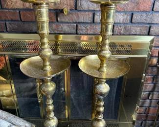 008 pairbrassengravedtallcandleholders