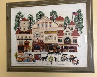 242 framedembroideredstreetsceneartwork