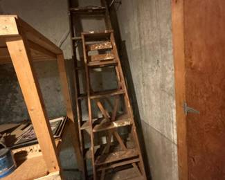 092 pairofvintagewoodenstepladders