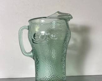 265 cocacolaembossedgreenglasspitcher