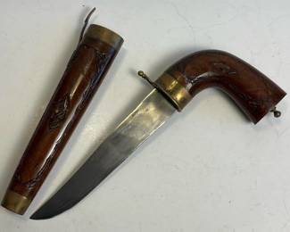 018 indiancarvingknifewithcarvedwoodha