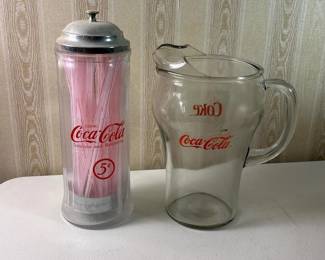 158 vintagecocacolastrawdispenserandgl