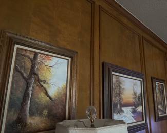 Unique three piece wall art set, other art pieces that complement these also for sale