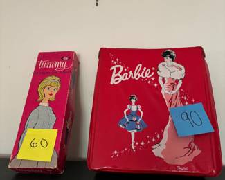 Vintage barbie clothes, dolls, barbie case