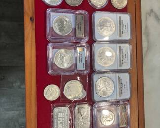 Silver coins and One ounce slabs 