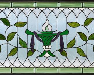 Art Nouveau Style Stained Glass Leaded Beveled Glass Floral Window Panel