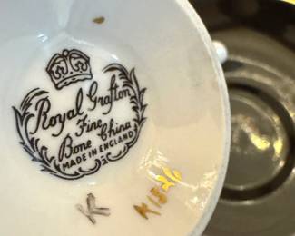 Royal Grafton Fine Bone China Floral Teacup & Black Saucer, England