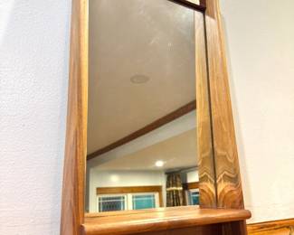 Mid-Century Modern Walnut Wall Mirror with Shelf