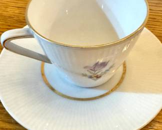 German Bavaria Floral Porcelain Teacup & Saucer with Gold Trim