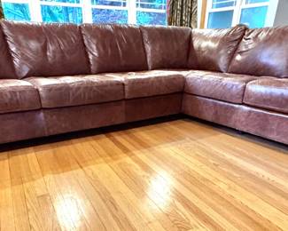 Fireside Distressed Brown Leather L-Shaped Sectional Sofa