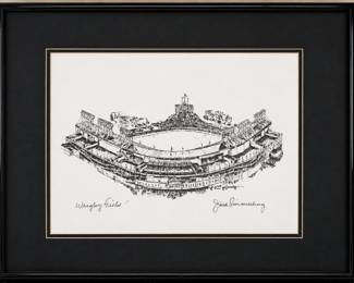 Jack Simmerling Signed Wrigley Field Chicago Architectural Print, Framed,