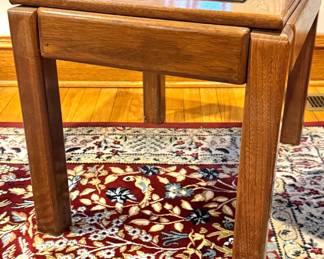 Mid-Century Modern Oak End Table with Inset Smoked Glass Top