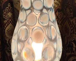 Fenton Style Coin Dot Opalescent Glass Electric Hurricane Lamp with Brass Base