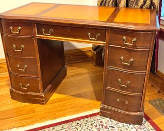 Traditional Mahogany Executive Partner’s Desk with Leather Inset Top & Brass Hardware