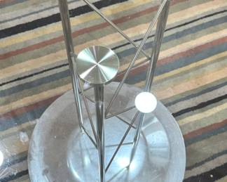 Modern Round Glass Dining Table with Chrome Architectural Pedestal Base