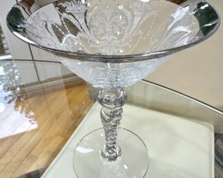 Silver Overlay Etched Crystal Champagne / Cocktail Coupes with Twisted Stems, Set of 8